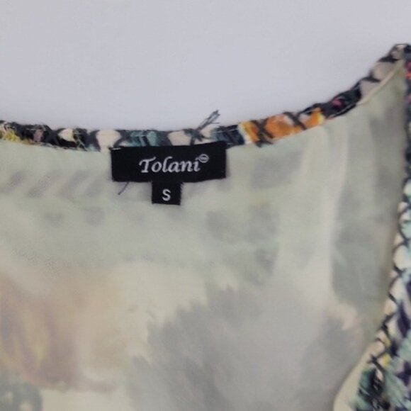 Tolani Floral Boho Tunic Top Womens Size Small Tassel Tie V Neck Sheer India - Picture 8 of 12